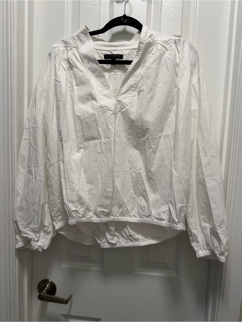 Banana Republic White V-Neck Elastic-Hem Long Sleeve Tunic